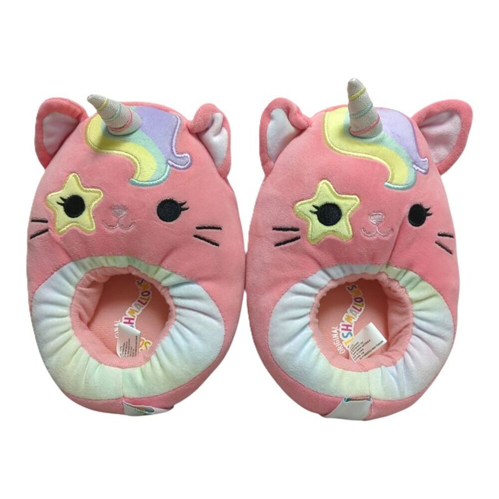 Squishmallows Unisex Youth Slip On Soft Plush Velour Slippers - Caticorn